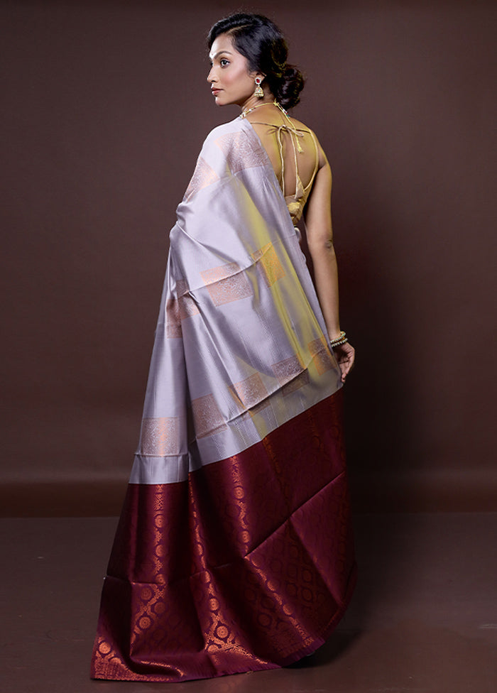 Grey Kanjivaram Silk Saree With Blouse Piece