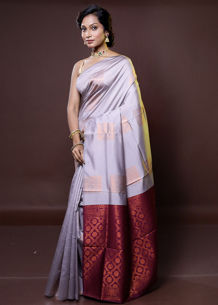 Grey Kanjivaram Silk Saree With Blouse Piece