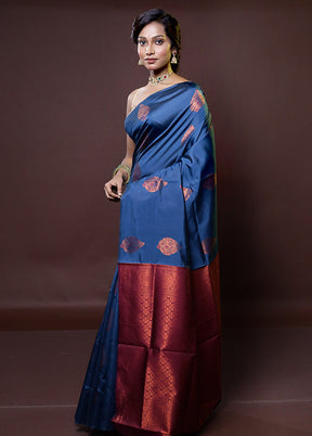 Blue Kanjivaram Silk Saree With Blouse Piece