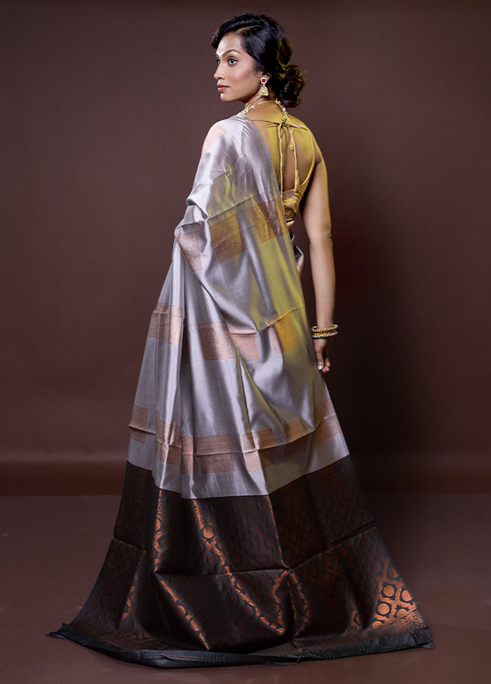 Grey Kanjivaram Silk Saree With Blouse Piece