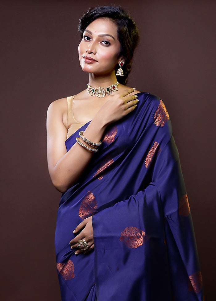 Blue Kanjivaram Silk Saree With Blouse Piece