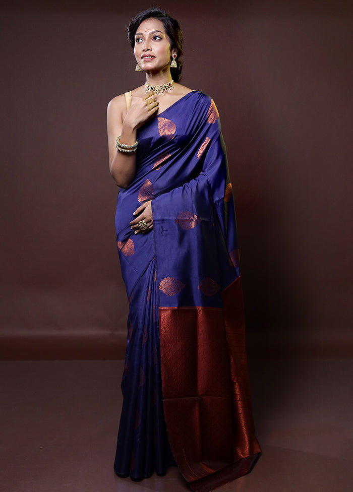 Blue Kanjivaram Silk Saree With Blouse Piece