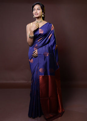 Blue Kanjivaram Silk Saree With Blouse Piece