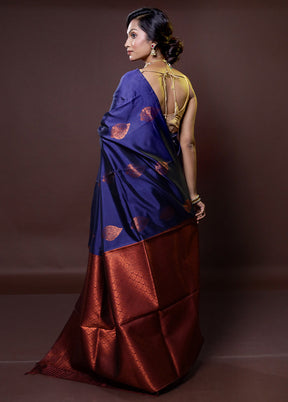 Blue Kanjivaram Silk Saree With Blouse Piece