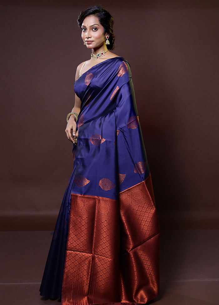 Blue Kanjivaram Silk Saree With Blouse Piece