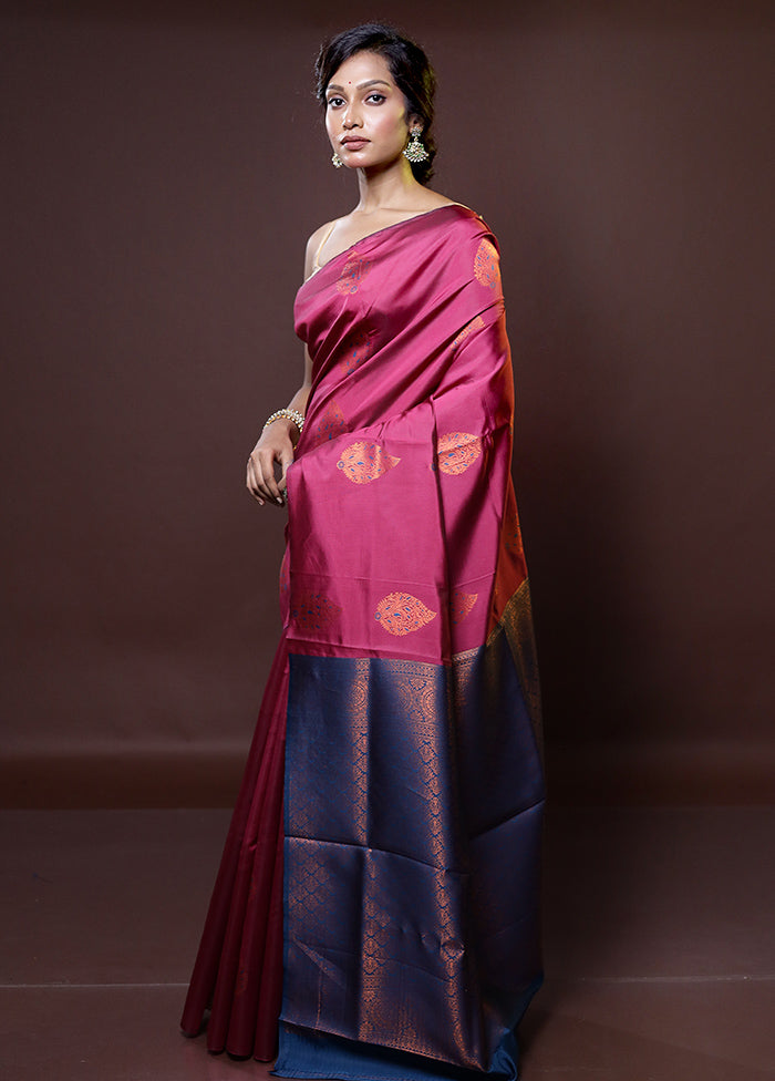 Purple Kanjivaram Silk Saree With Blouse Piece