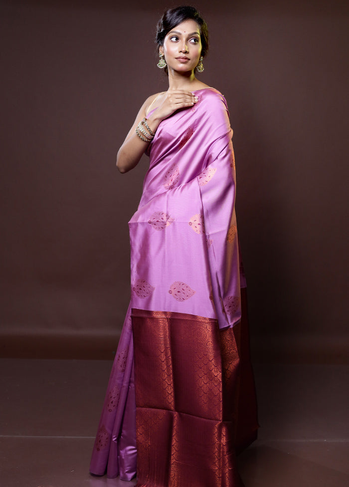 Purple Kanjivaram Silk Saree With Blouse Piece