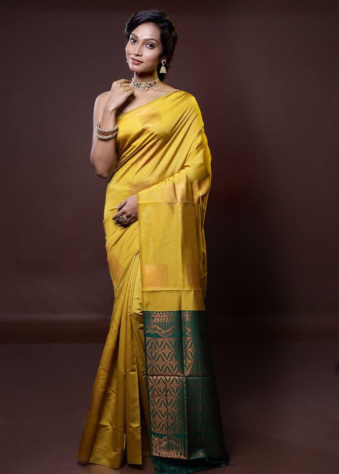 Yellow Kanjivaram Silk Saree With Blouse Piece