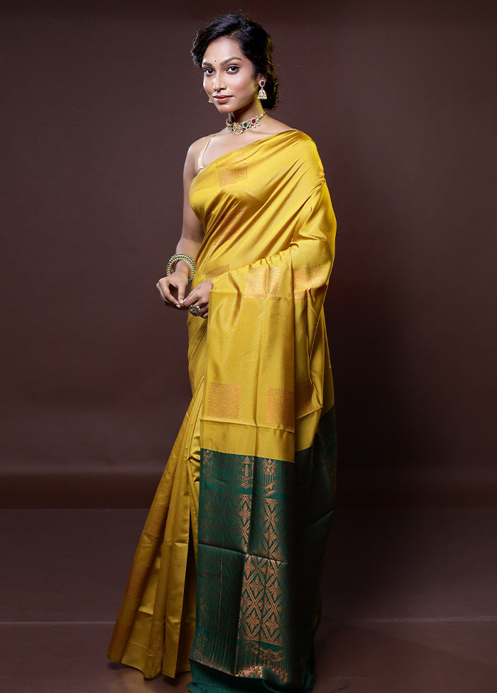 Yellow Kanjivaram Silk Saree With Blouse Piece