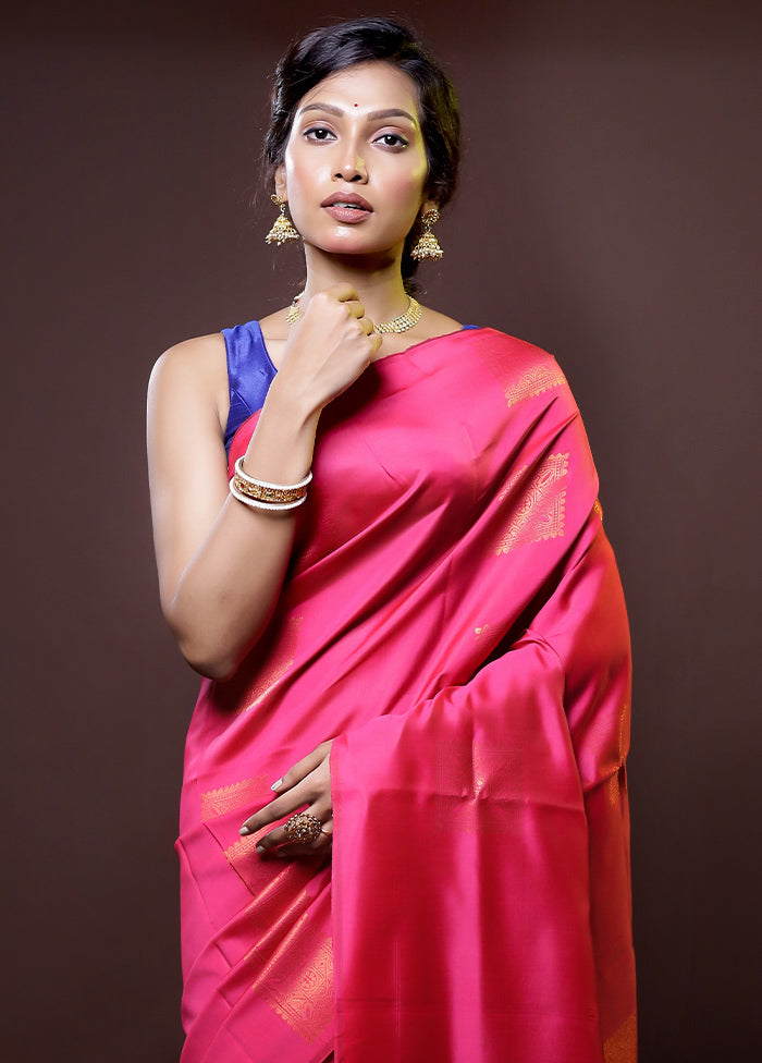 Pink Kanjivaram Silk Saree With Blouse Piece