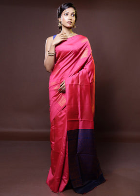 Pink Kanjivaram Silk Saree With Blouse Piece