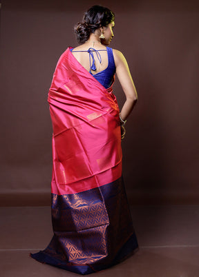 Pink Kanjivaram Silk Saree With Blouse Piece