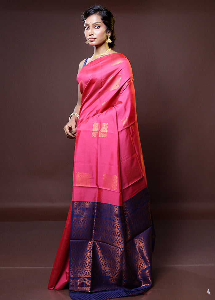 Pink Kanjivaram Silk Saree With Blouse Piece