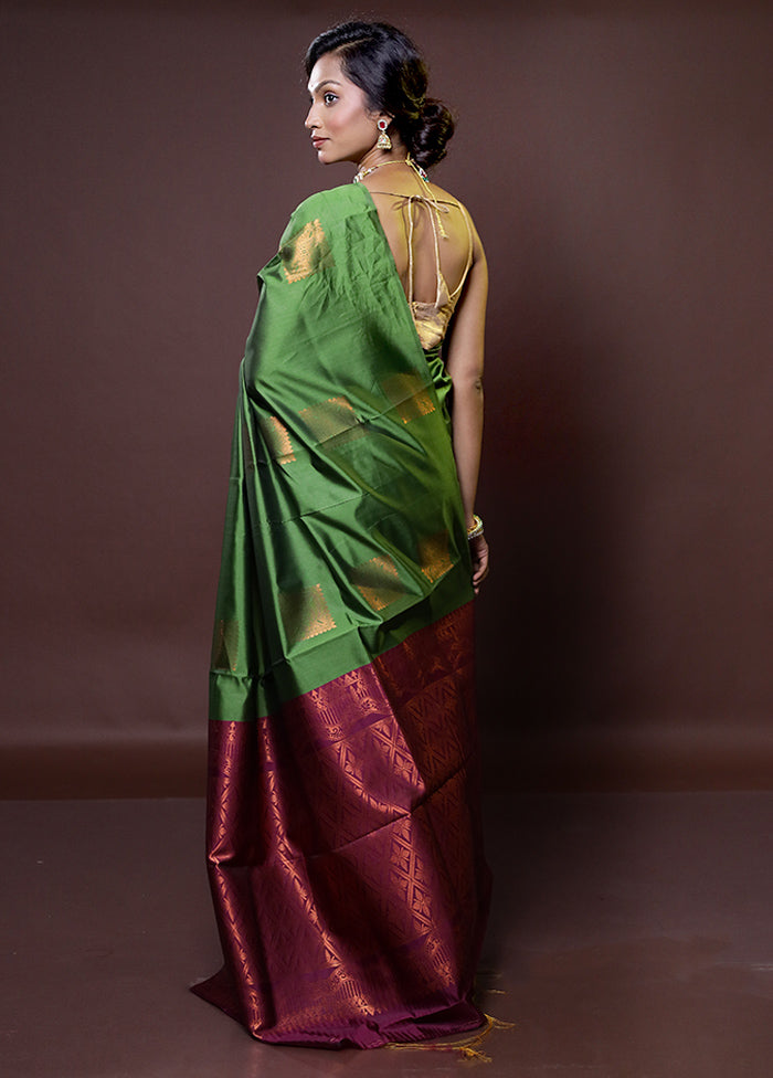 Green Kanjivaram Silk Saree With Blouse Piece