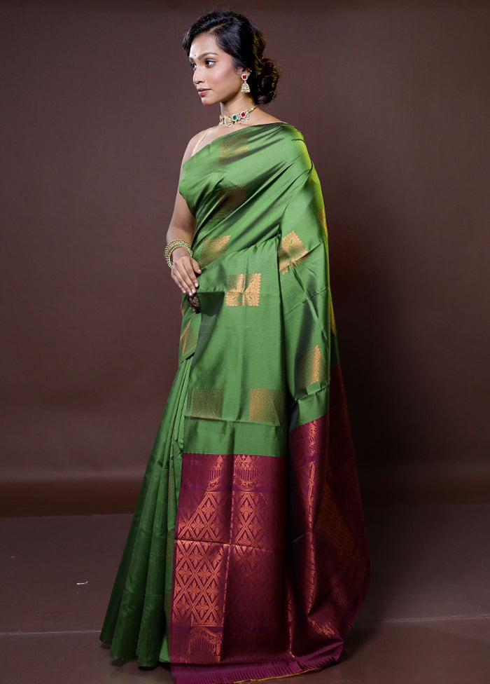 Green Kanjivaram Silk Saree With Blouse Piece