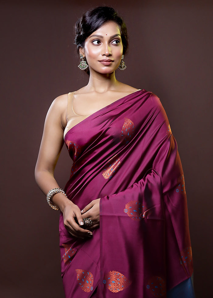 Purple Kanjivaram Silk Saree With Blouse Piece