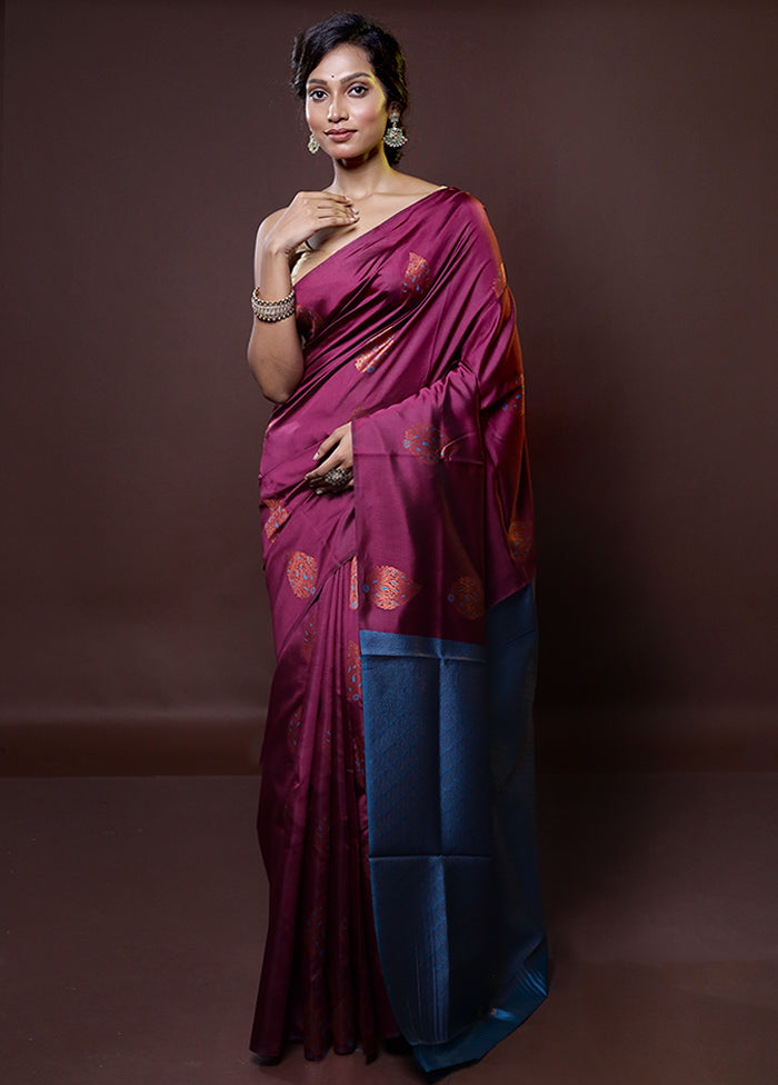 Purple Kanjivaram Silk Saree With Blouse Piece