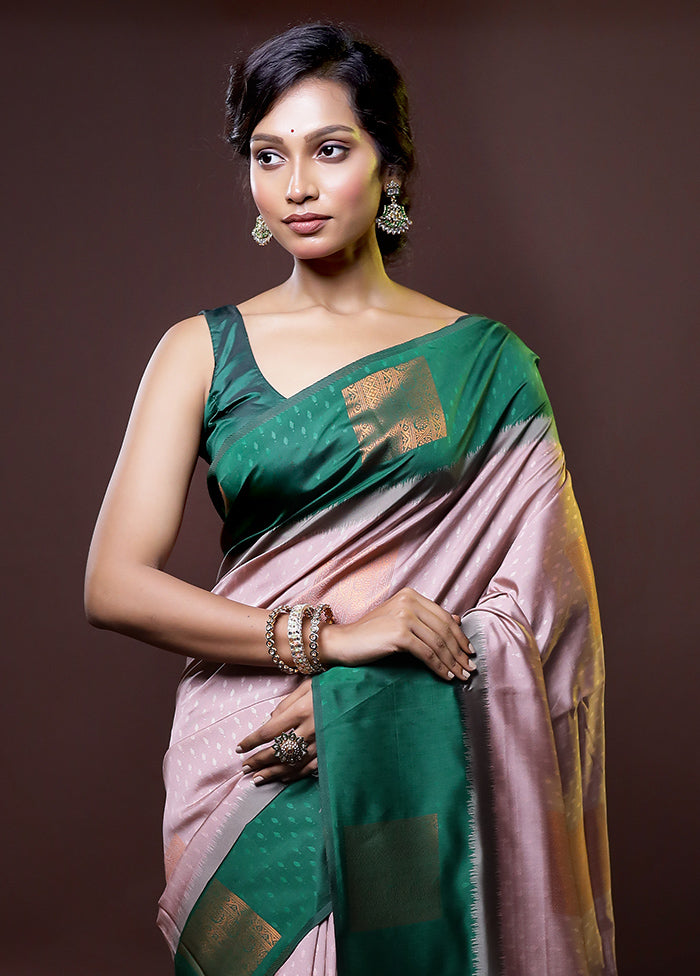 Pink Kanjivaram Silk Saree With Blouse Piece