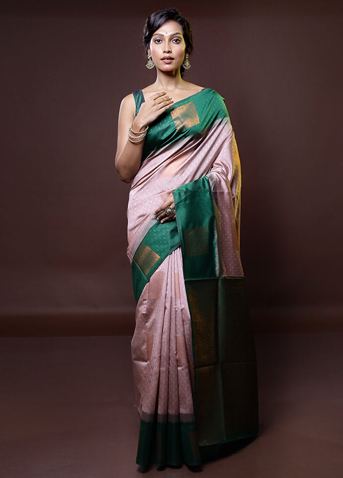 Pink Kanjivaram Silk Saree With Blouse Piece