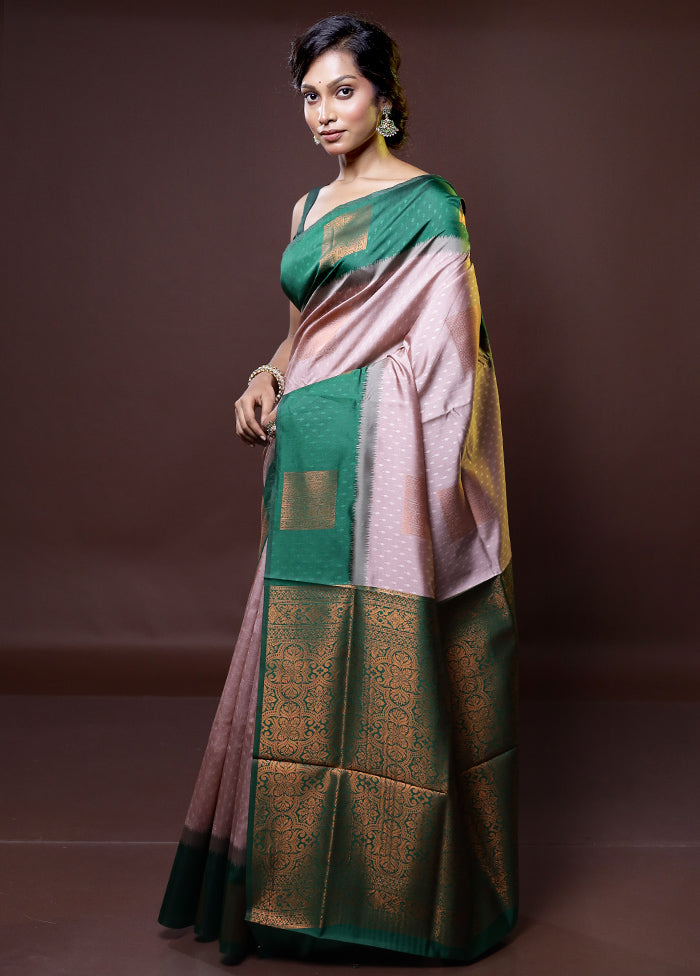 Pink Kanjivaram Silk Saree With Blouse Piece