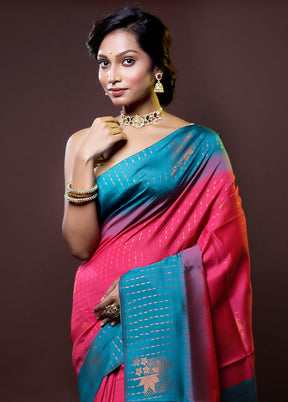 Pink Kanjivaram Silk Saree With Blouse Piece