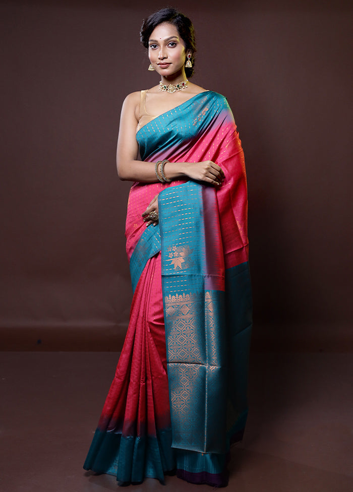 Pink Kanjivaram Silk Saree With Blouse Piece