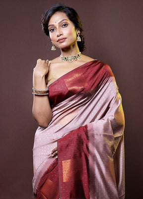 Cream Kanjivaram Silk Saree With Blouse Piece