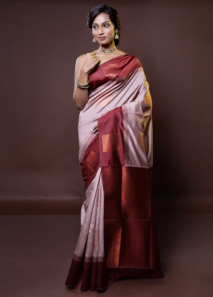 Cream Kanjivaram Silk Saree With Blouse Piece