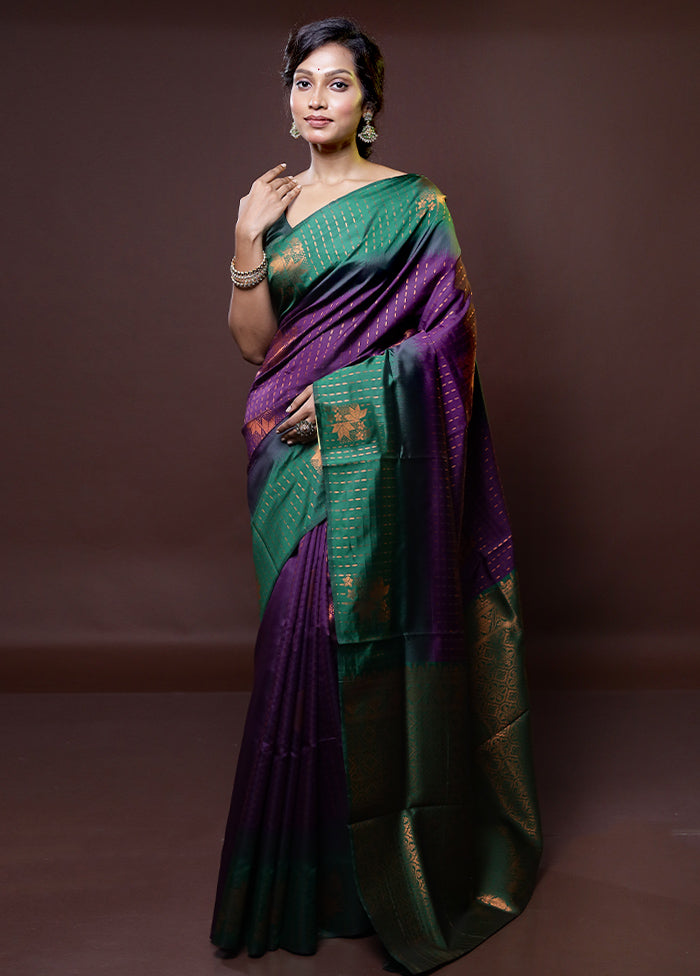 Purple Kanjivaram Silk Saree With Blouse Piece