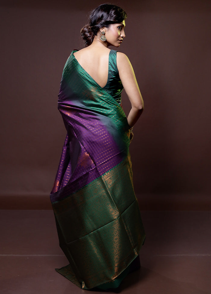 Purple Kanjivaram Silk Saree With Blouse Piece