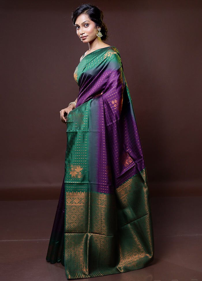 Purple Kanjivaram Silk Saree With Blouse Piece