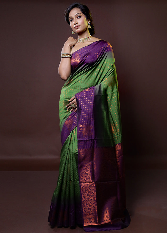 Green Kanjivaram Silk Saree With Blouse Piece