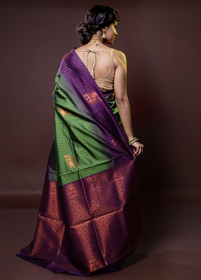 Green Kanjivaram Silk Saree With Blouse Piece