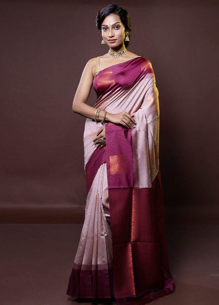 Cream Kanjivaram Silk Saree With Blouse Piece