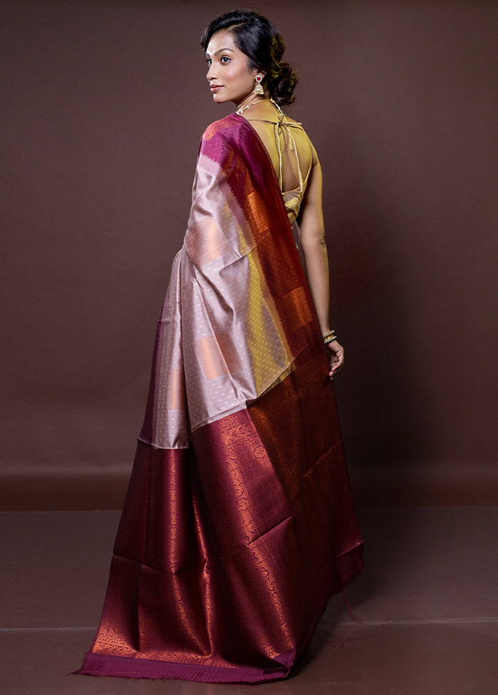 Cream Kanjivaram Silk Saree With Blouse Piece