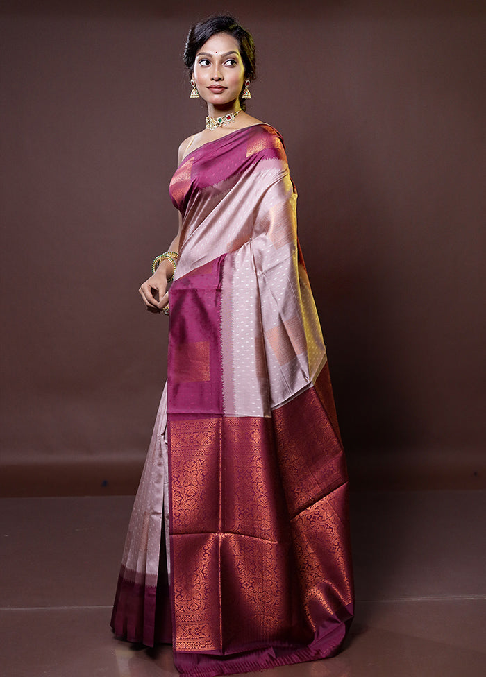 Cream Kanjivaram Silk Saree With Blouse Piece