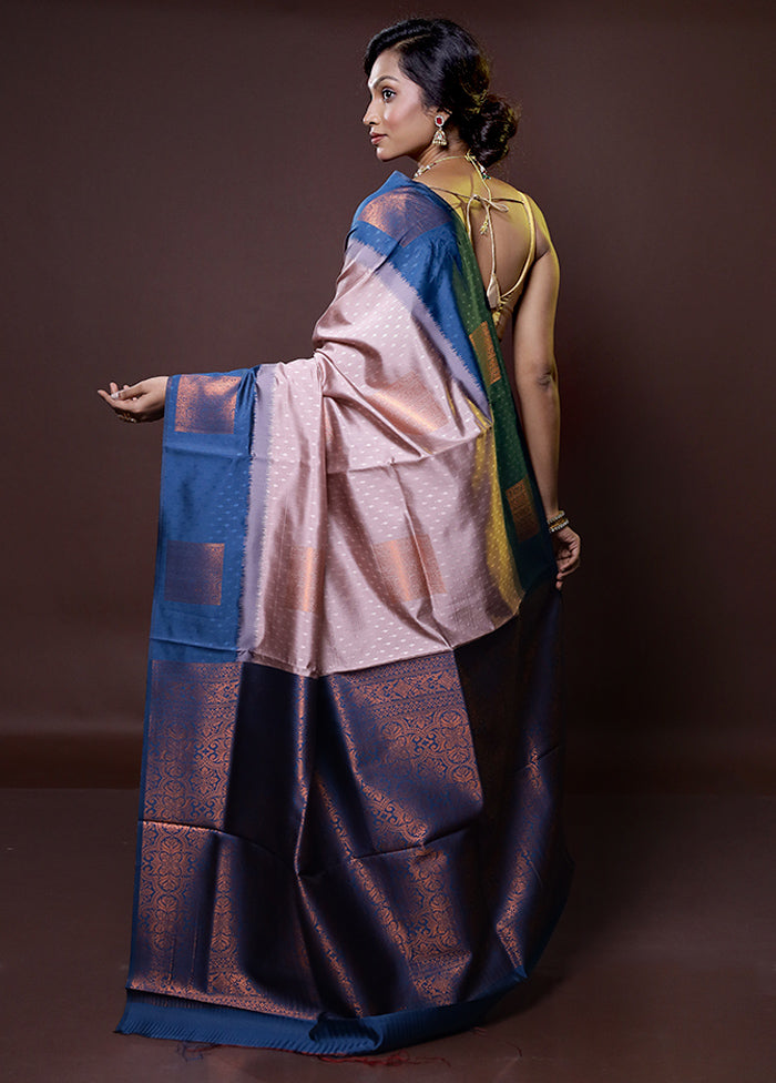 Cream Kanjivaram Silk Saree With Blouse Piece