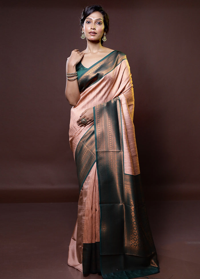 Cream Kanjivaram Silk Saree With Blouse Piece