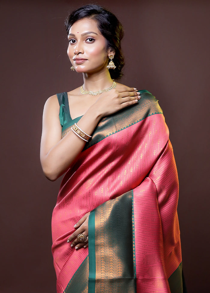 Pink Kanjivaram Silk Saree With Blouse Piece