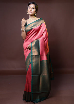 Pink Kanjivaram Silk Saree With Blouse Piece