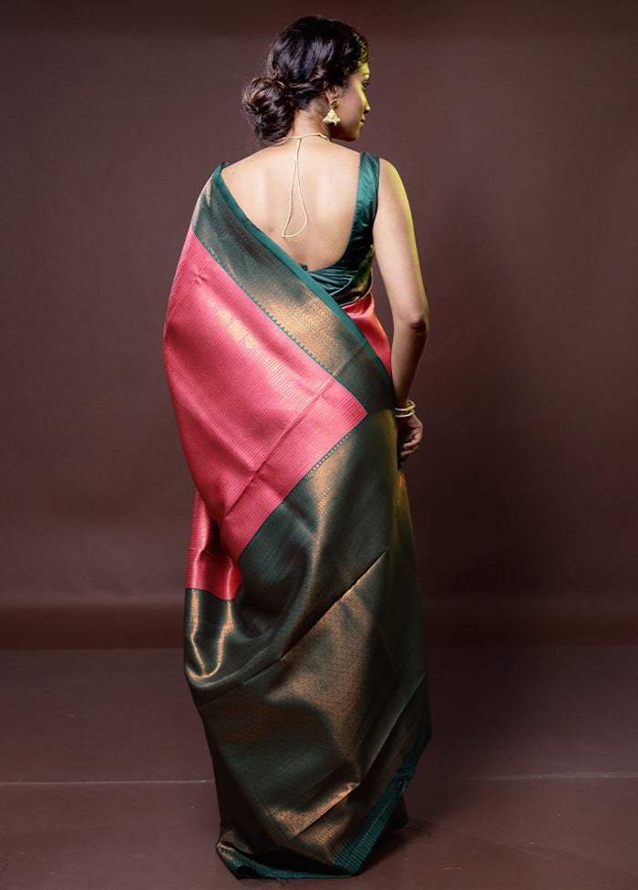 Pink Kanjivaram Silk Saree With Blouse Piece