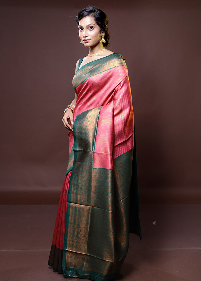 Pink Kanjivaram Silk Saree With Blouse Piece