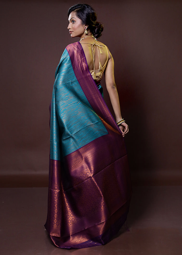 Blue Kanjivaram Silk Saree With Blouse Piece