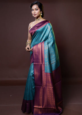 Blue Kanjivaram Silk Saree With Blouse Piece