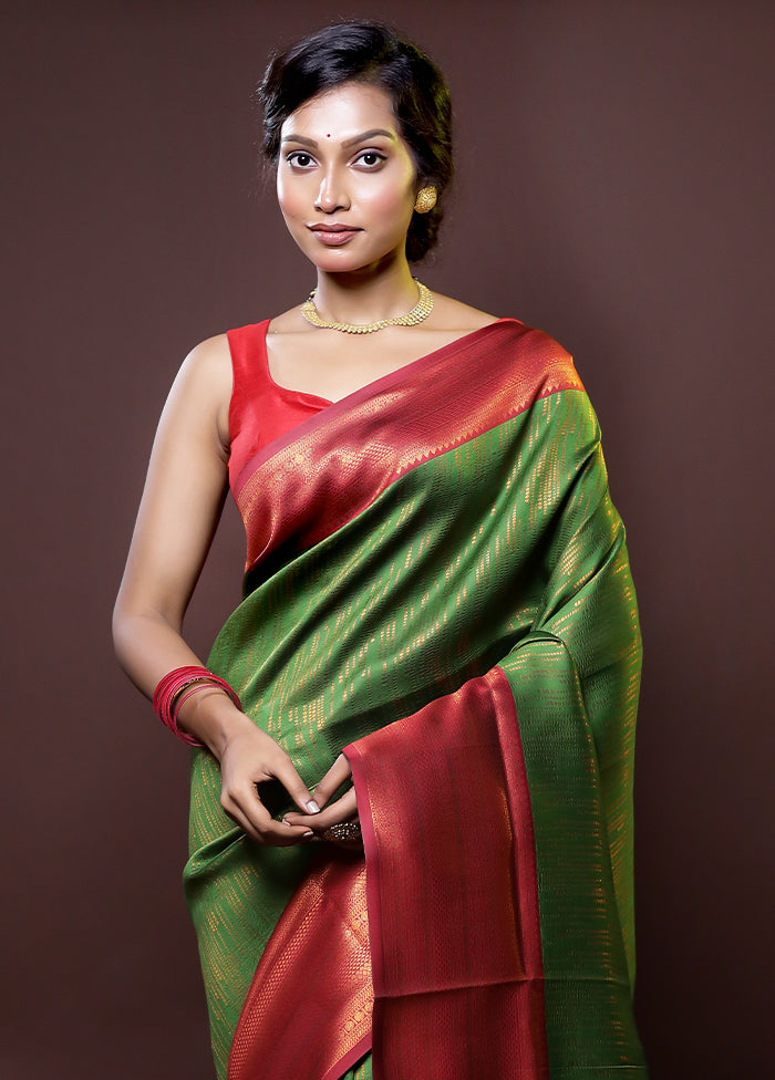 Green Kanjivaram Silk Saree With Blouse Piece