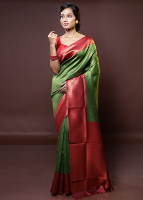 Green Kanjivaram Silk Saree With Blouse Piece