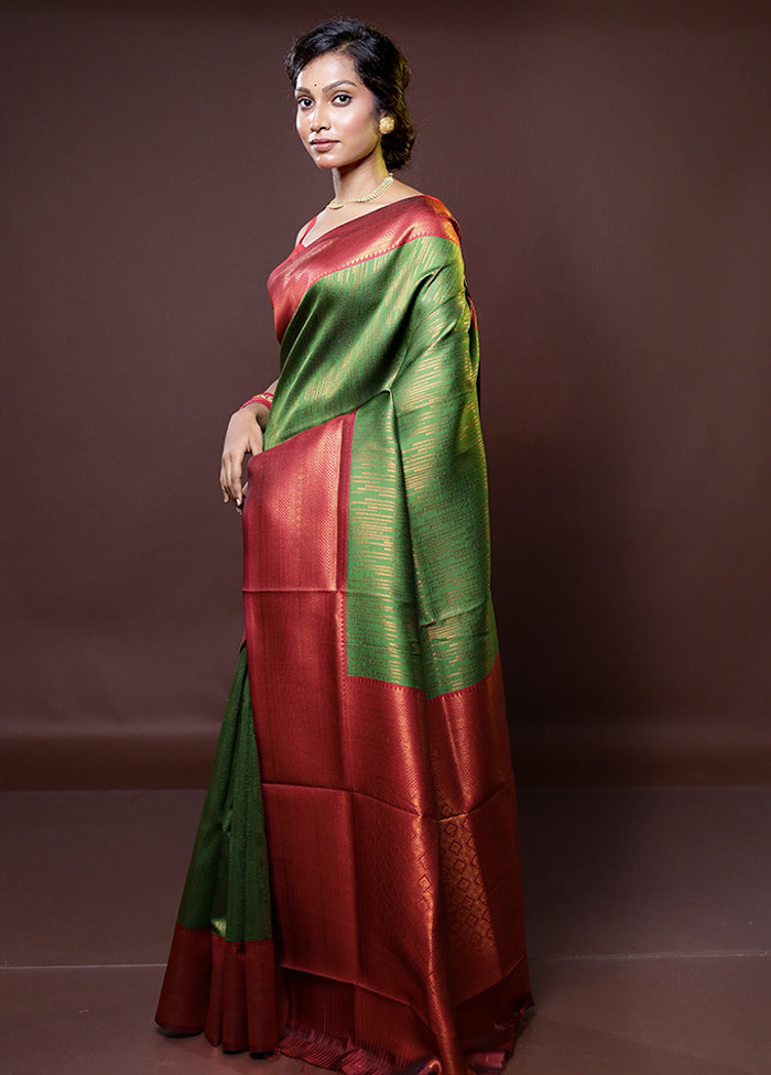 Green Kanjivaram Silk Saree With Blouse Piece