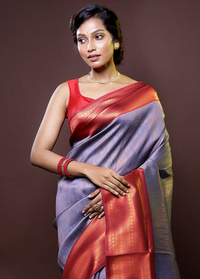 Grey Kanjivaram Silk Saree With Blouse Piece