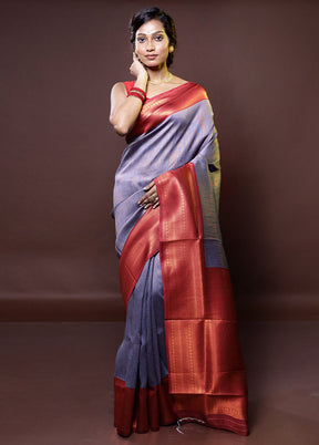 Grey Kanjivaram Silk Saree With Blouse Piece