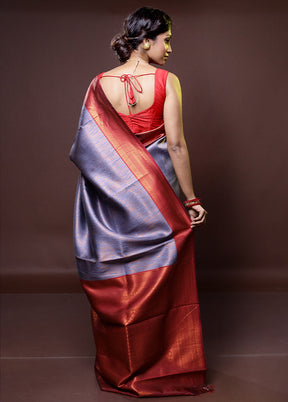 Grey Kanjivaram Silk Saree With Blouse Piece